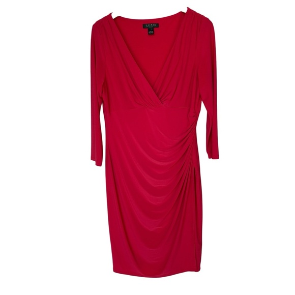 Lauren Ralph Lauren Dresses & Skirts - Lauren Ralph Lauren Women's Salmon Pink Faux Wrap Dress Sz 14 Knee Length Party